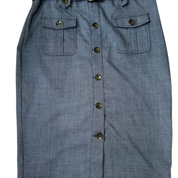 NY&Co 7th Avenue Blue Cargo Pocket Pencil Skirt Belted Size 4 - Picture 2 of 9